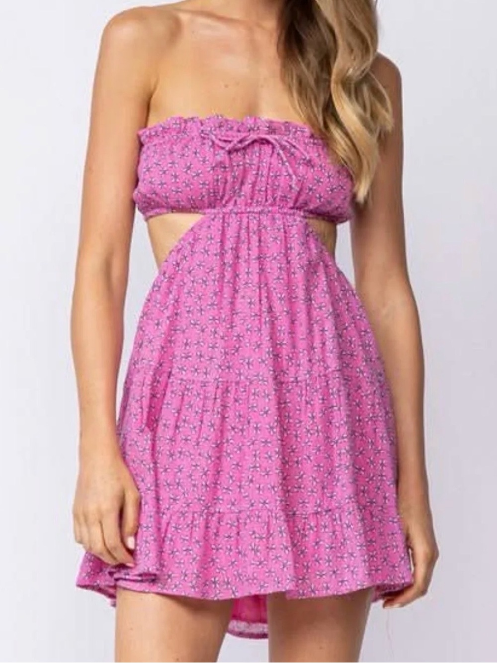Strapless Pink Floral Mini Dress
